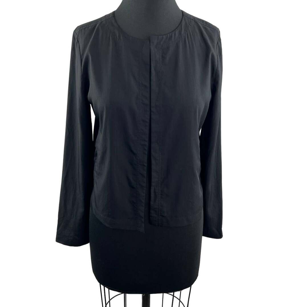 EILEEN FISHER Black Lightweight Stretch Tencel Open Front Short Jacket Pocket XS